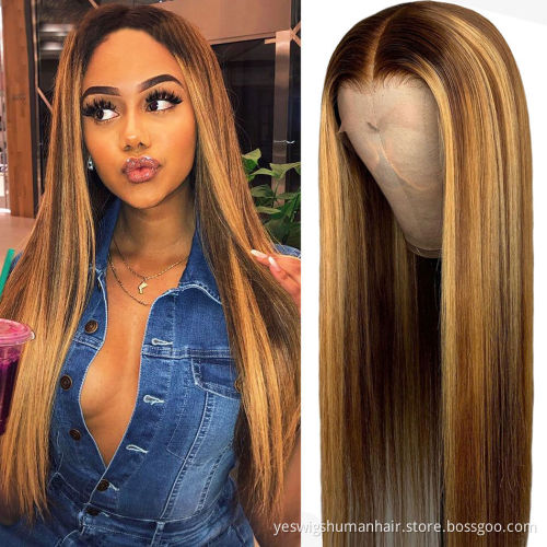 Hd Full 1B/4/27 Highlight Colored Raw Malasyia Virgin Human Hair Lace Front Wig Cheap Yeswigs Lace Frontal Wig Human Hair Vendor